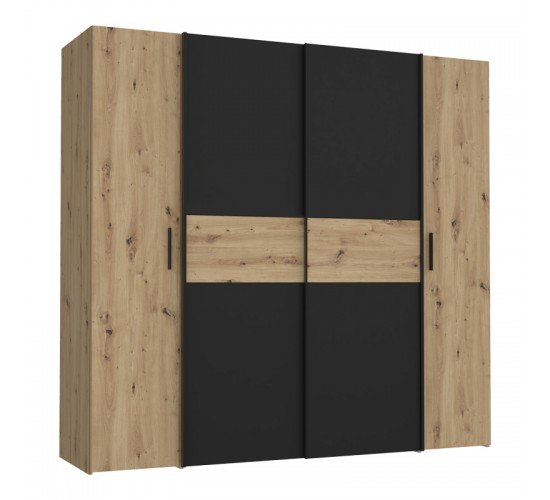 Ντουλάπα ρούχων Bekerk τετράφυλλη μαύρο-oak μελαμίνης 200x61x190.5εκ Υλικό: -Carcase & front: chipboard. Handles: pp - Alu Look ;
sliding doors metal - Alu Look- 318-000003