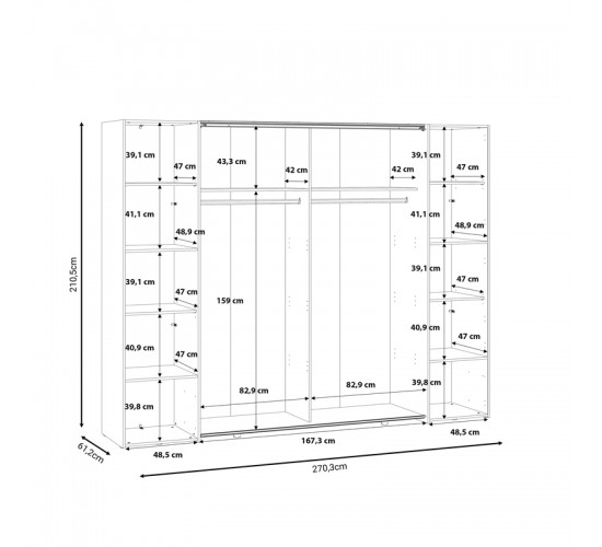 Ντουλάπα ρούχων Verzo τετράφυλλη λευκό μελαμίνης 270.5x61x210.5εκ Υλικό: -Carcase & front: chipboard. Handles: pp - Alu Look ;
sliding doors metal - Alu Look- 318-000004