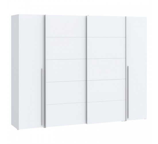 Ντουλάπα ρούχων Verzo τετράφυλλη λευκό μελαμίνης 270.5x61x210.5εκ Υλικό: -Carcase & front: chipboard. Handles: pp - Alu Look ;
sliding doors metal - Alu Look- 318-000004