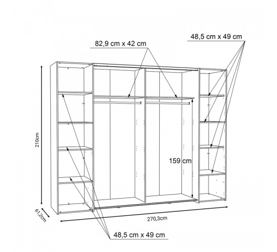 Ντουλάπα ρούχων Verzo τετράφυλλη oak-ανθρακί μελαμίνης 270.5x61.5x210.5εκ Υλικό: -Carcase & front: chipboard. Handles: pp - black ;
sliding doors metal - black- 318-000005