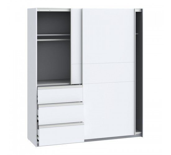Ντουλάπα ρούχων Gotion δίφυλλη λευκό μελαμίνης 200x61x200.5εκ Υλικό: Carcase & front: chipboard. Handles: metal - Aluminium / drawer: pp - White 318-000007