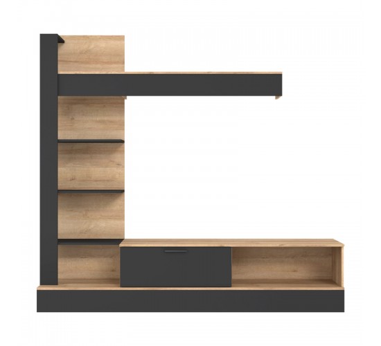 Σύνθετο σαλονιού Dranko μαύρο-oak μελαμίνης 205x41.5x192εκ Υλικό: carcase & front: chipboard; handle: pp - black 318-000010