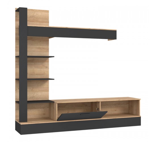 Σύνθετο σαλονιού Dranko μαύρο-oak μελαμίνης 205x41.5x192εκ Υλικό: carcase & front: chipboard; handle: pp - black 318-000010