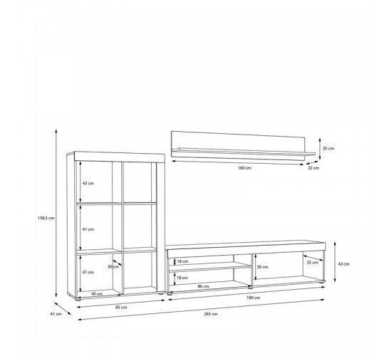 Σύνθετο σαλονιού Zorbi λευκό-sonoma oak μελαμίνης 265x41x158.5εκ Υλικό: carcase & front: chipboard 318-000011