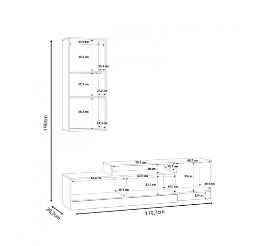 Σύνθετο σαλονιού Halmi λευκό-oak μελαμίνης 180x39x190εκ Υλικό: carcase & front: chipboard 318-000012