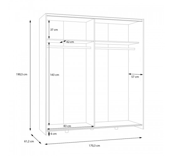 Ντουλάπα ρούχων Noez I δίφυλλη με ράφια σε λευκή απόχρωση 170.5x61x190.5εκ Υλικό: CHIPBOARD 318-000042