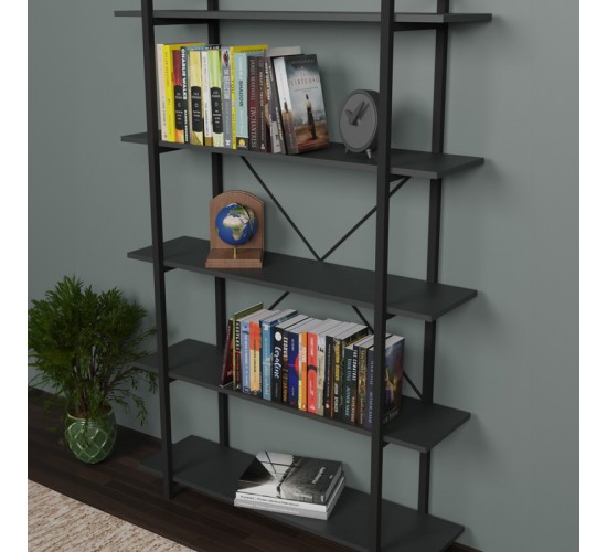 Βιβλιοθήκη Reson ανθρακί-μαύρο μελαμίνης 120x34x180εκ Υλικό: MELAMINE 321-000002