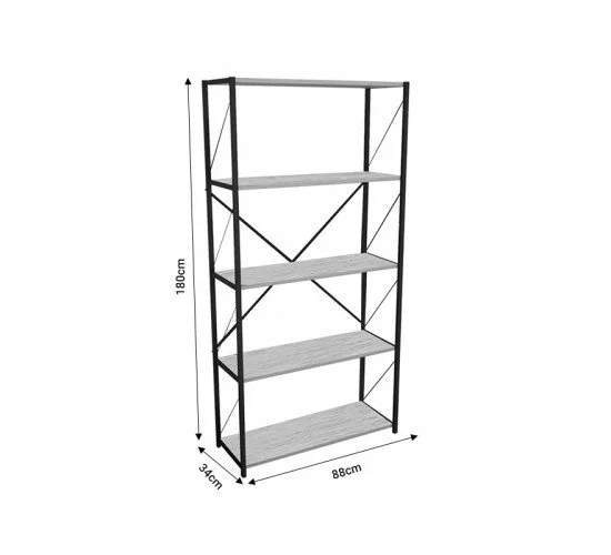 Βιβλιοθήκη Tikilmo oak-μαύρο μελαμίνης 88x34x180εκ Υλικό: MELAMINE 321-000003 Βιβλιοθήκη Tikilmo oak-μαύρο μελαμίνης 88x34x180εκ Υλικό: MELAMINE 321-000003
