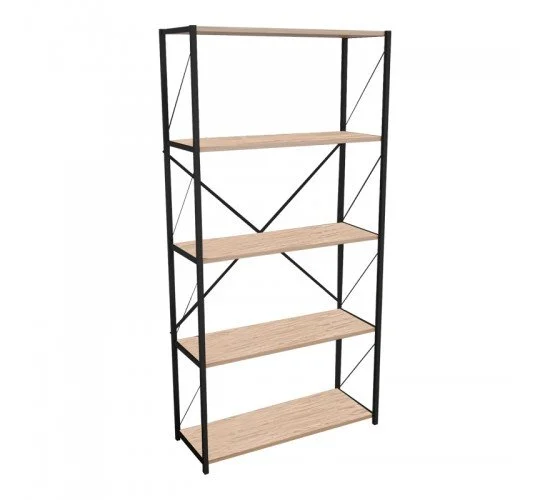 Βιβλιοθήκη Tikilmo oak-μαύρο μελαμίνης 88x34x180εκ Υλικό: MELAMINE 321-000003 Βιβλιοθήκη Tikilmo oak-μαύρο μελαμίνης 88x34x180εκ Υλικό: MELAMINE 321-000003