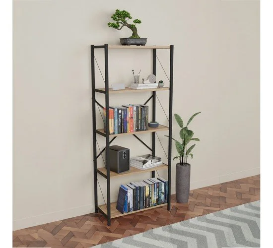 Βιβλιοθήκη Draizy oak-μαύρο μελαμίνης 60x30x150εκ Υλικό: MELAMINE 321-000005 Βιβλιοθήκη Draizy oak-μαύρο μελαμίνης 60x30x150εκ Υλικό: MELAMINE 321-000005