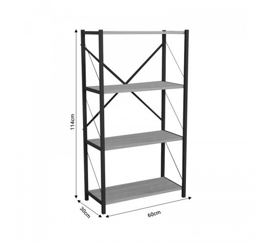 Βιβλιοθήκη Jackrey ανθρακί-μαύρο μελαμίνης 60x30x114εκ Υλικό: MELAMINE 321-000011