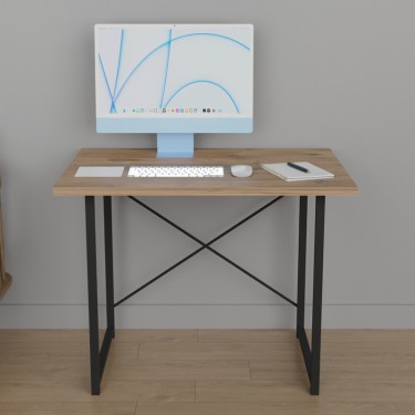 Γραφείο εργασίας Ustando oak μελαμίνης-μαύρο μέταλλο 90x60x72εκ Υλικό: MELAMINE - METAL 321-000022