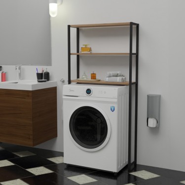 Έπιπλο πλυντηρίου Bothy λευκό μελαμίνης-μαύρο μέταλλο 73x22x150εκ Υλικό: MELAMINE - METAL 321-000028