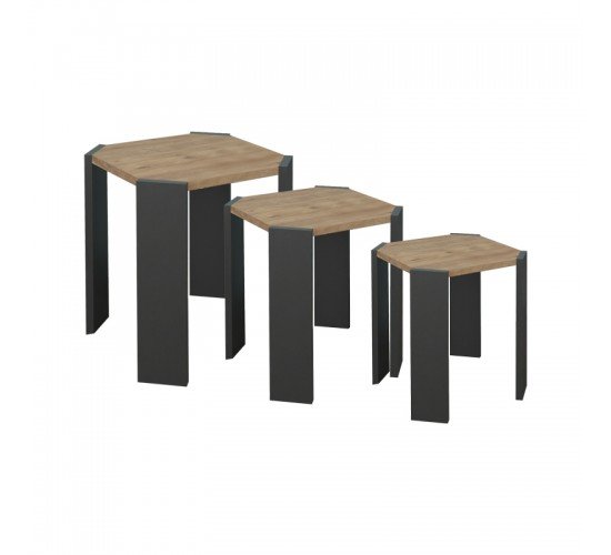Βοηθητικό τραπέζι Baldo σετ 3τεμ oak-ανθρακί μελαμίνης Υλικό: MELAMINE 321-000042