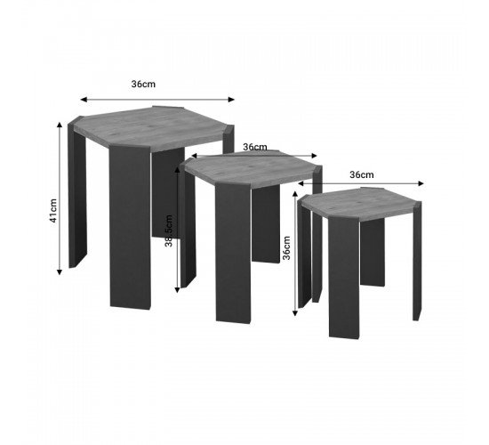 Βοηθητικό τραπέζι Baldo σετ 3τεμ oak-λευκό μελαμίνης Υλικό: MELAMINE 321-000043