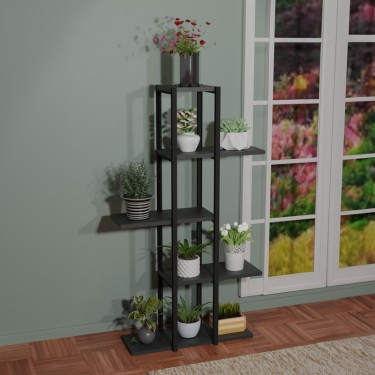 Επιδαπέδια ραφιέρα Ploko ανθρακί μελαμίνης-μαύρο μέταλλο 60x24x110εκ Υλικό: MELAMINE - METAL 321-000051