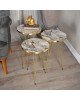 Βοηθητικά τραπέζια Wakmi σετ 3τεμ γκρι μπεζ μαρμάρου μελαμίνης-χρυσό μέταλλο Υλικό: MELAMINE -  METAL 321-000066