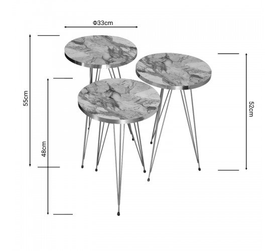 Βοηθητικά τραπέζια Wakmi σετ 3τεμ γκρι μπεζ μαρμάρου μελαμίνης-χρυσό μέταλλο Υλικό: MELAMINE -  METAL 321-000066