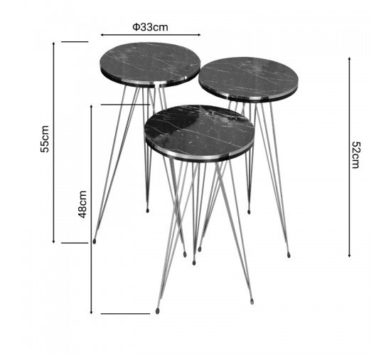 Βοηθητικά τραπέζια Wakmi σετ 3τεμ μαύρο μαρμάρου μελαμίνης-χρυσό μέταλλο Υλικό: MELAMINE -  METAL 321-000067