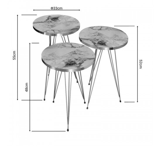 Βοηθητικά τραπέζια Wakmi σετ 3τεμ λευκό μπεζ μαρμάρου μελαμίνης-χρυσό μέταλλο Υλικό: MELAMINE -  METAL 321-000069