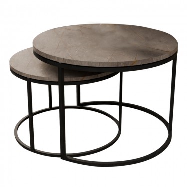 Τραπέζια σαλονιού Solme σετ 2τεμ γκρι μαρμάρου μελαμίνης-μαύρο μέταλλο Υλικό: MELAMINE -  METAL 321-000080