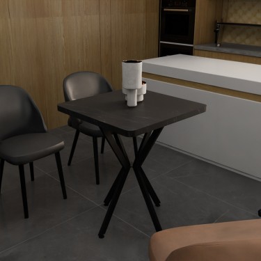 Τραπέζι Prestone μαύρο μαρμάρου μελαμίνης-μαύρο μέταλλο 70x70x75εκ Υλικό: MELAMINE -  METAL 321-000082