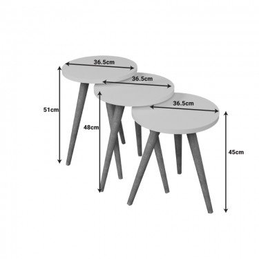 Βοηθητικά τραπέζια Perjene σετ 3τεμ μελαμίνη σε λευκή απόχρωση και ξύλινα πόδια Υλικό: MELAMINE - WOOD 321-000090