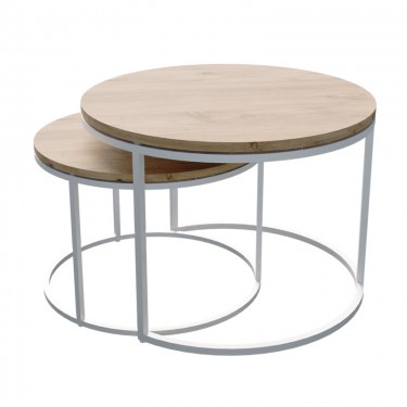 Τραπέζια σαλονιού Solme σετ 2τεμ λευκό μέταλλο και μελαμίνη σε φυσική απόχρωση Υλικό: MELAMINE - METAL 321-000111