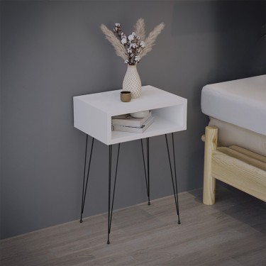 Κομοδίνο Naida σε λευκή απόχρωση -μαύρα μεταλλικά πόδια 40x30x56εκ Υλικό: MELAMINE - METAL 321-000114