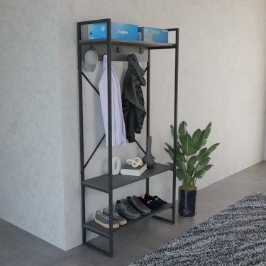 Έπιπλο εισόδου Levento ανθρακί με μαύρο μεταλλικό σκελετό 88x34x180εκ Υλικό: MELAMINE - METAL 321-000122