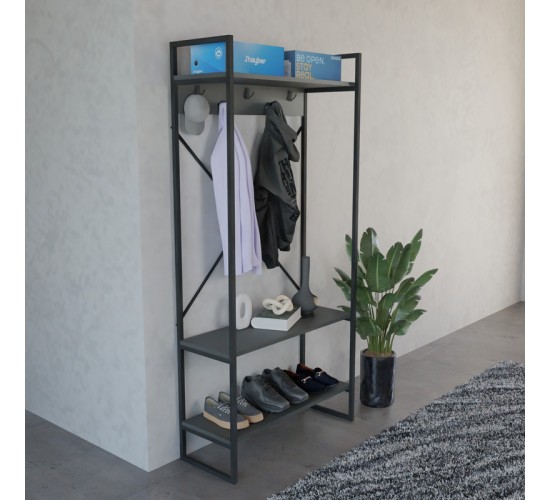 Έπιπλο εισόδου Levento ανθρακί με μαύρο μεταλλικό σκελετό 88x34x180εκ Υλικό: MELAMINE - METAL 321-000122