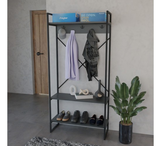 Έπιπλο εισόδου Levento ανθρακί με μαύρο μεταλλικό σκελετό 88x34x180εκ Υλικό: MELAMINE - METAL 321-000122