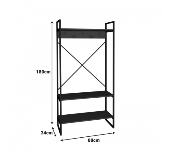 Έπιπλο εισόδου Levento ανθρακί με μαύρο μεταλλικό σκελετό 88x34x180εκ Υλικό: MELAMINE - METAL 321-000122