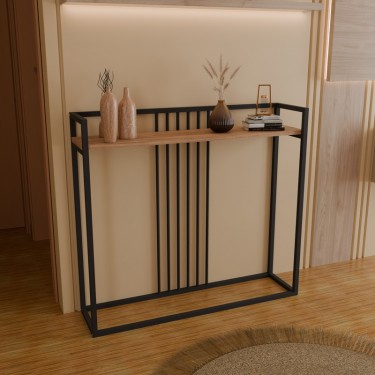 Κονσόλα Convida oak με μαύρο μεταλλικό σκελετό 100x25x90εκ Υλικό: MELAMINE - METAL 321-000126