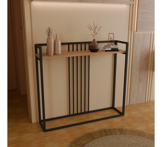 Κονσόλα Convida oak με μαύρο μεταλλικό σκελετό 100x25x90εκ Υλικό: MELAMINE - METAL 321-000126