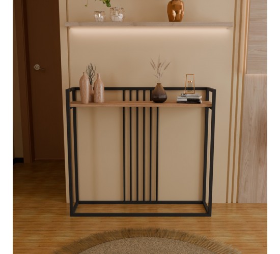 Κονσόλα Convida oak με μαύρο μεταλλικό σκελετό 100x25x90εκ Υλικό: MELAMINE - METAL 321-000126