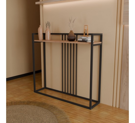 Κονσόλα Convida oak με μαύρο μεταλλικό σκελετό 100x25x90εκ Υλικό: MELAMINE - METAL 321-000126