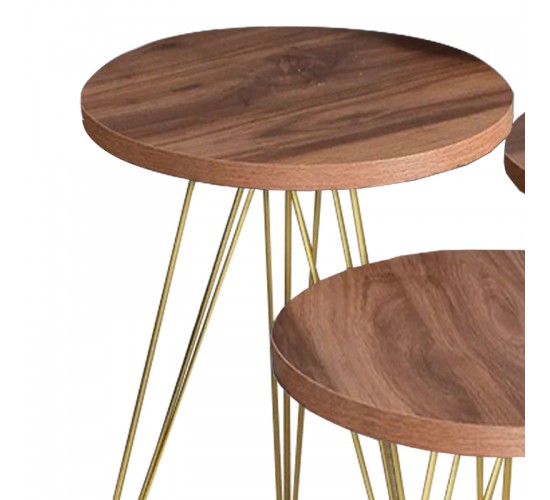 Βοηθητικά τραπέζια Wakmi σετ 3τεμ φυσικό-πόδι χρυσό μέταλλο Υλικό: MELAMINE -  METAL 321-000129