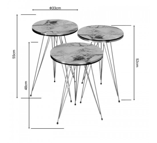 Βοηθητικά τραπέζια Wakmi σετ 3τεμ φυσικό-πόδι χρυσό μέταλλο Υλικό: MELAMINE -  METAL 321-000129