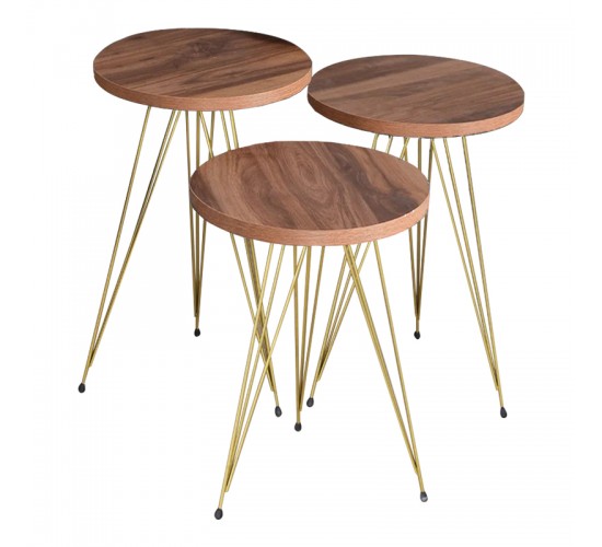 Βοηθητικά τραπέζια Wakmi σετ 3τεμ φυσικό-πόδι χρυσό μέταλλο Υλικό: MELAMINE -  METAL 321-000129