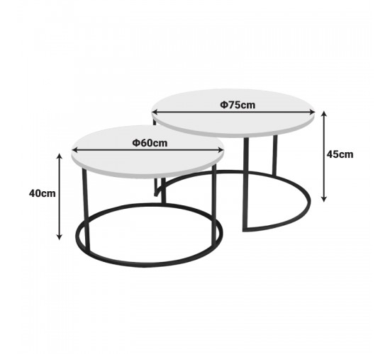 Τραπέζι σαλονιού Solme σετ 2τεμ κρεμ-πόδι μαύρο μέταλλο Υλικό: MELAMINE -  METAL 321-000130