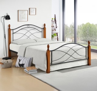 Κρεβάτι Polanian ξύλο rubberwood σε καρυδί απόχρωση-μαύρο μέταλλο 90x190εκ Υλικό: METAL - RUBBERWOOD 330-000023
