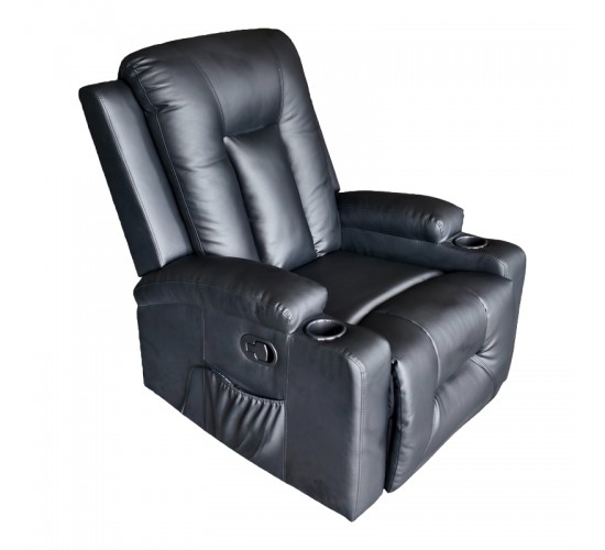 Πολυθρόνα relax με μηχανισμό massage Gessel PU σε μαύρη απόχρωση 80x90x98εκ Υλικό: PU-Bonded foam-Function: Massage 331-000003