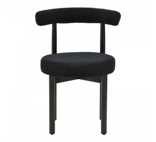 Καρέκλα Fenza μαύρο μπουκλέ ύφασμα-πόδι ξύλο οξιάς σε μαύρη απόχρωση 60x54x75εκ Υλικό: TEDDY FABRIC - BEECH WOOD LEGS 332-000015