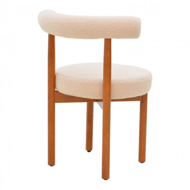 Καρέκλα Fenza μπεζ μπουκλέ ύφασμα-πόδι ξύλο οξιάς σε καρυδί απόχρωση 60x54x75εκ Υλικό: TEDDY FABRIC - BEECH WOOD LEGS 332-000016
