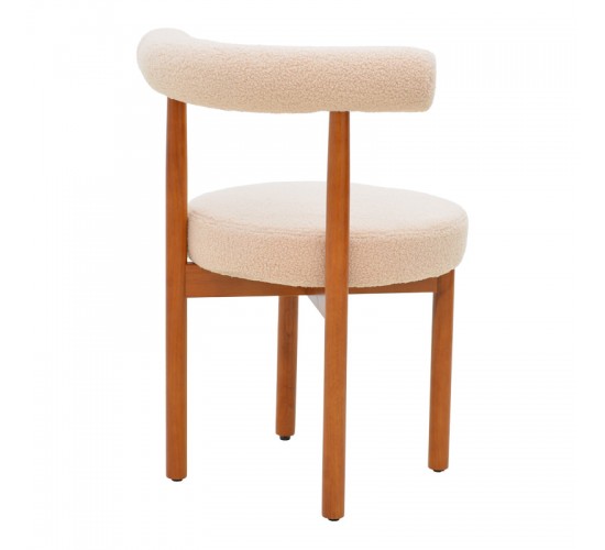 Καρέκλα Fenza μπεζ μπουκλέ ύφασμα-πόδι ξύλο οξιάς σε καρυδί απόχρωση 60x54x75εκ Υλικό: TEDDY FABRIC - BEECH WOOD LEGS 332-000016