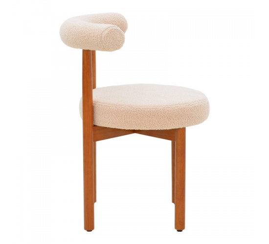 Καρέκλα Fenza μπεζ μπουκλέ ύφασμα-πόδι ξύλο οξιάς σε καρυδί απόχρωση 60x54x75εκ Υλικό: TEDDY FABRIC - BEECH WOOD LEGS 332-000016