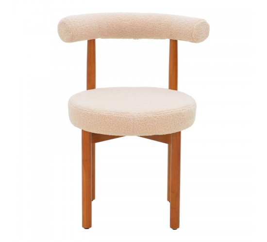 Καρέκλα Fenza μπεζ μπουκλέ ύφασμα-πόδι ξύλο οξιάς σε καρυδί απόχρωση 60x54x75εκ Υλικό: TEDDY FABRIC - BEECH WOOD LEGS 332-000016