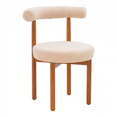Καρέκλα Fenza μπεζ μπουκλέ ύφασμα-πόδι ξύλο οξιάς σε καρυδί απόχρωση 60x54x75εκ Υλικό: TEDDY FABRIC - BEECH WOOD LEGS 332-000016