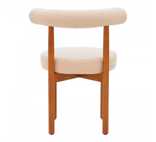 Καρέκλα Fenza μπεζ μπουκλέ ύφασμα-πόδι ξύλο οξιάς σε καρυδί απόχρωση 60x54x75εκ Υλικό: TEDDY FABRIC - BEECH WOOD LEGS 332-000016